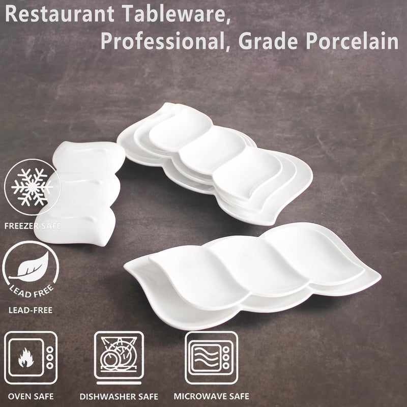 Creativity Home Chip and Dip Serving Set Porcelain Tray Deep Divided Bowl,Set of 4 Divided Platters/Divided Bowls,Lunch&buffet tableware,for Dishwashers,microwaves,ovens safety 10.4 Inch - Image 3